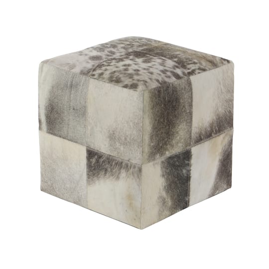 16" Gray Leather & Wood Glam Ottoman
